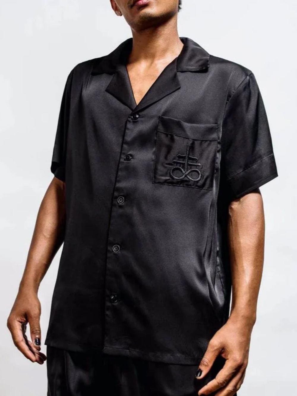 KILLSTAR | Black Satin Short-Sleeve Pyjama Shirt | Size M Unisex | Brimstone